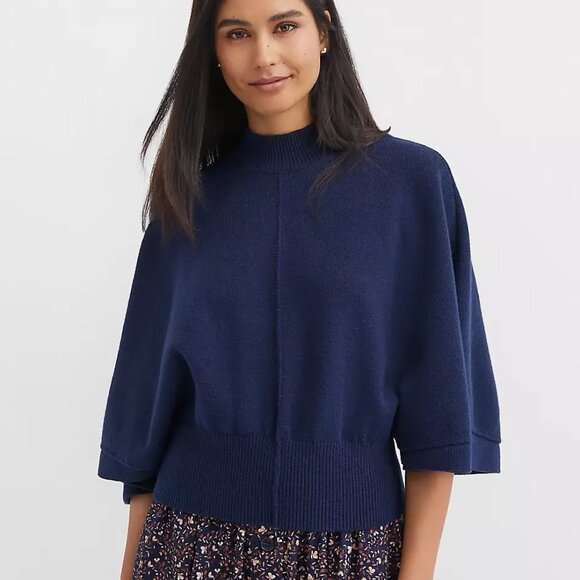 NWT LOFT Ribtrim Mock Neck Cape Sweater - Picture 1 of 10